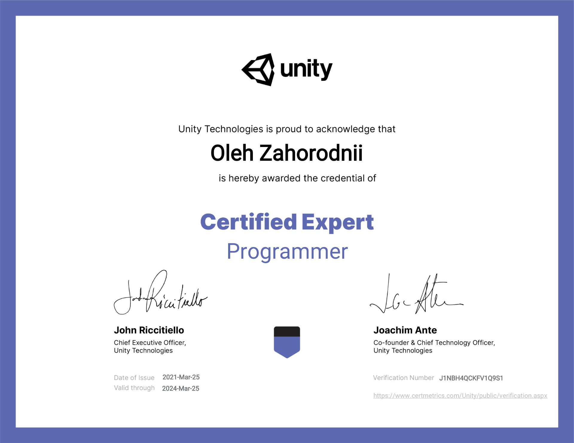 Unity Certified Expert: Programmer